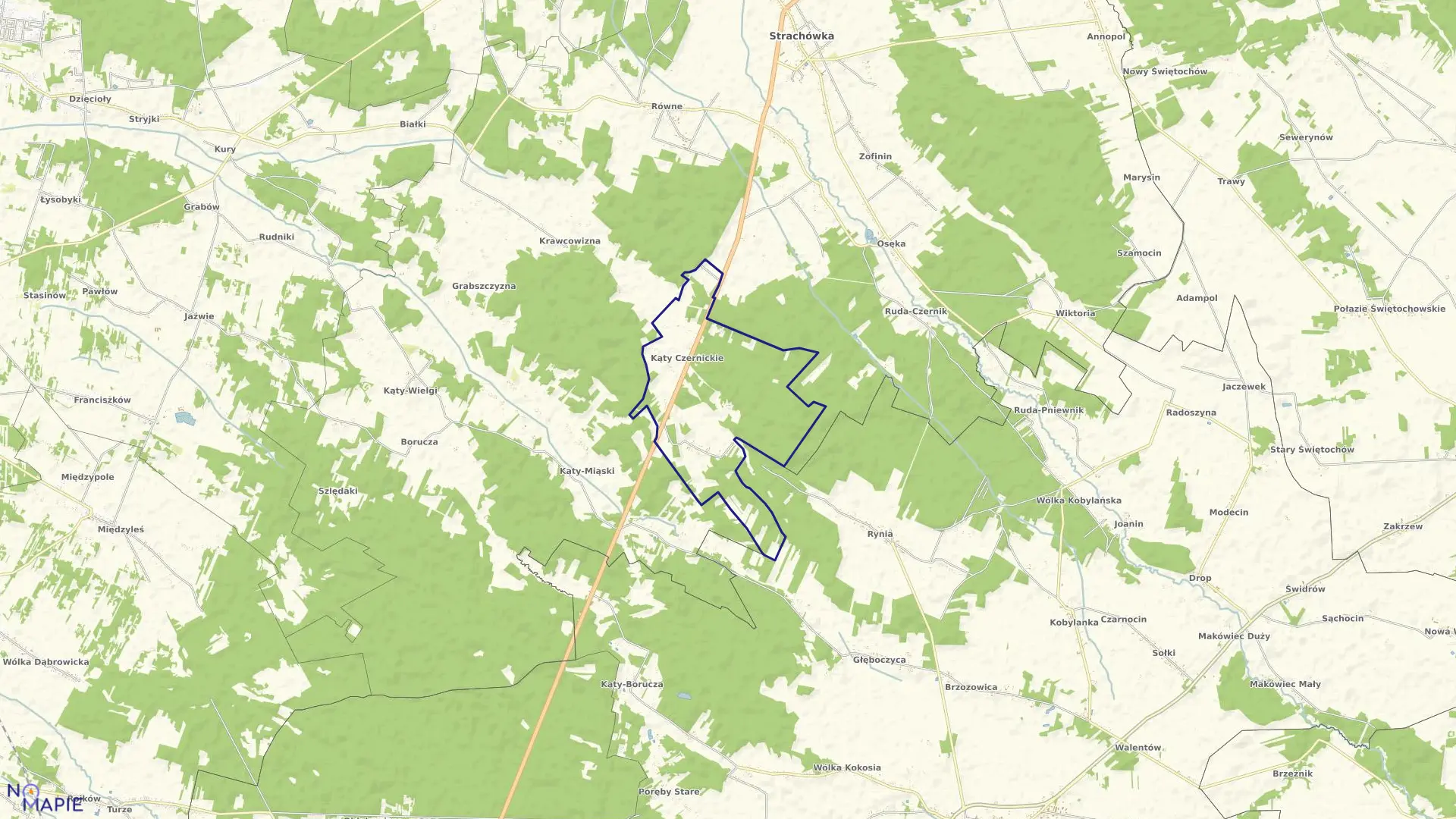 Mapa obrębu KĄTY CZERNICKIE w gminie Strachówka