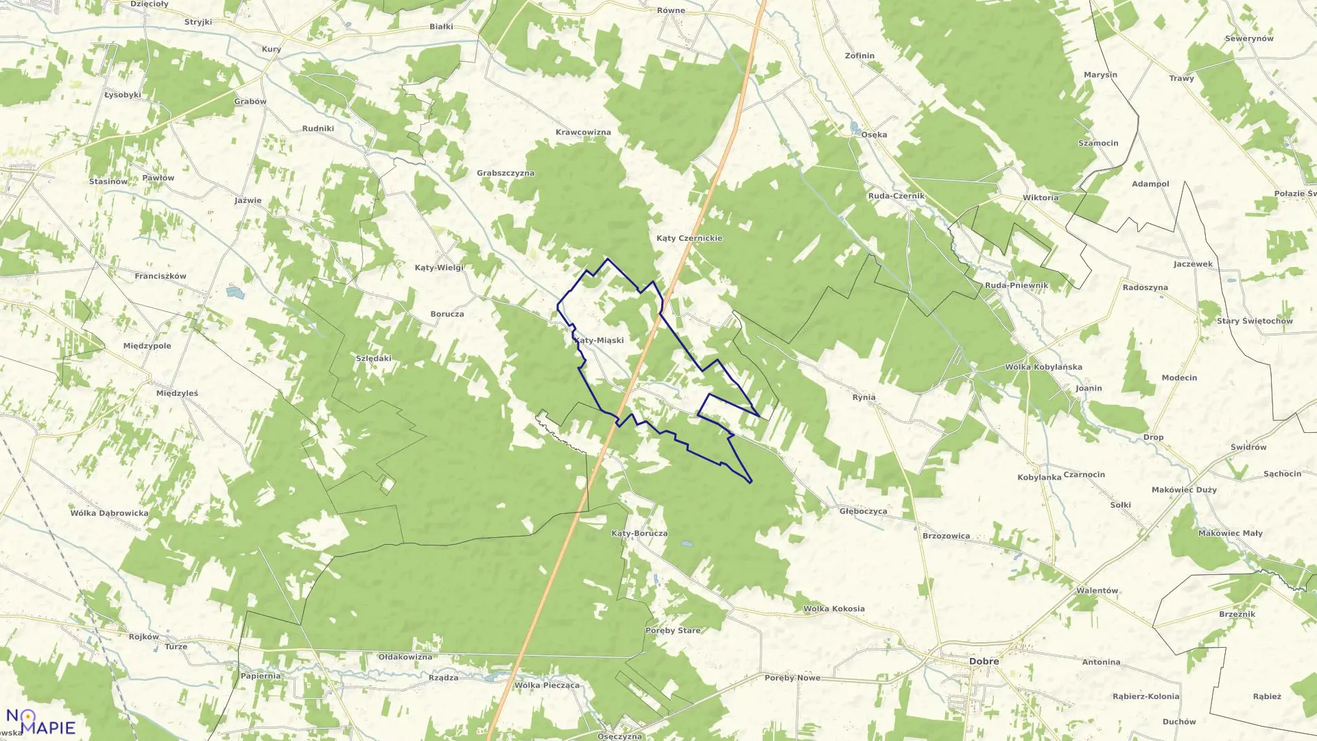 Mapa obrębu KĄTY MIĄSKI w gminie Strachówka