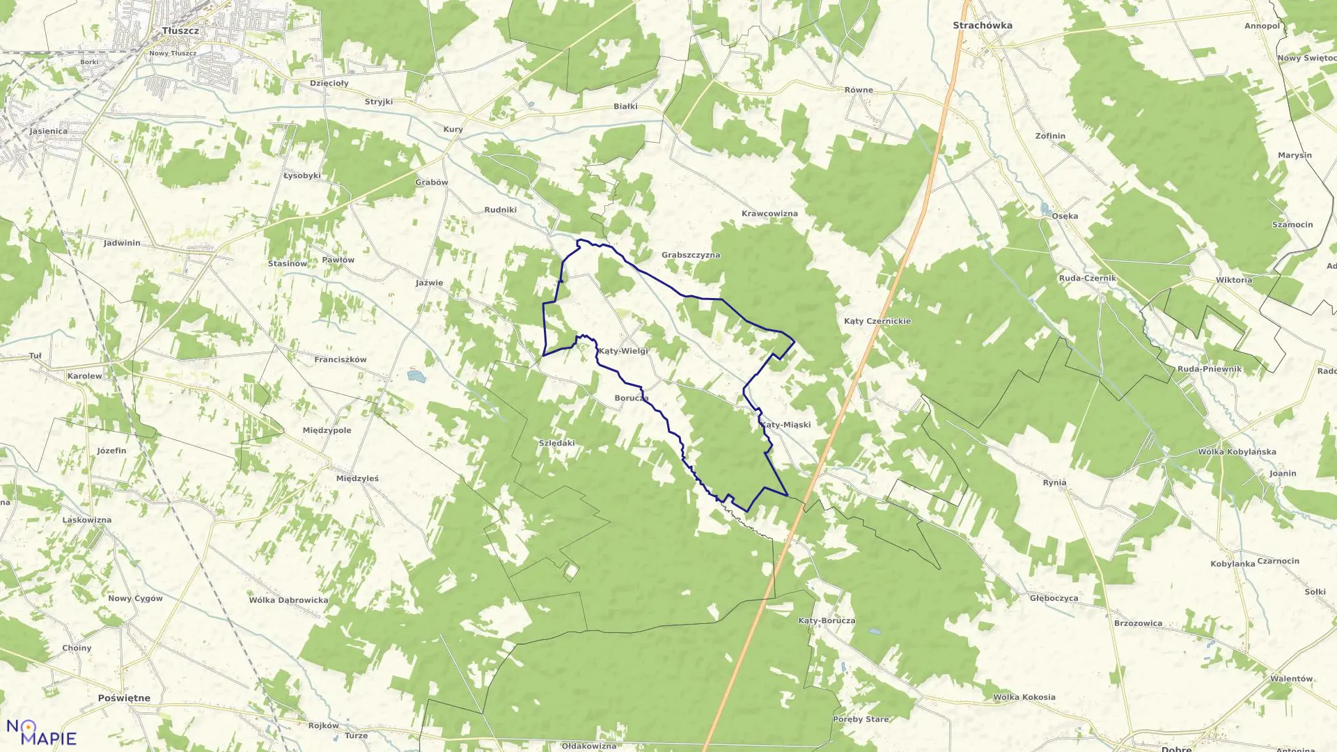 Mapa obrębu KĄTY WIELGI w gminie Strachówka