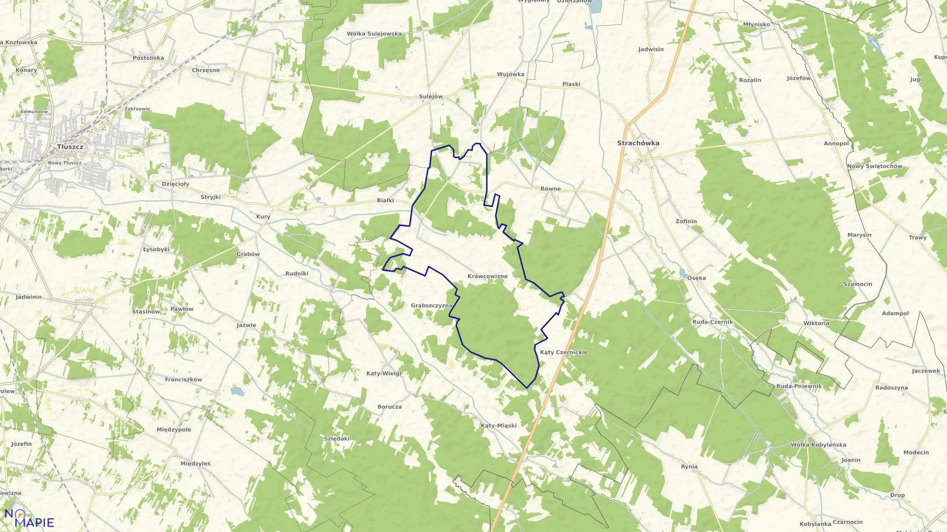 Mapa obrębu KRAWCOWIZNA w gminie Strachówka