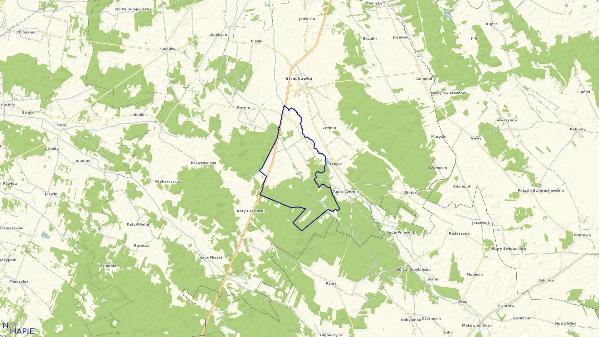 Mapa obrębu KSIĘŻYKI w gminie Strachówka