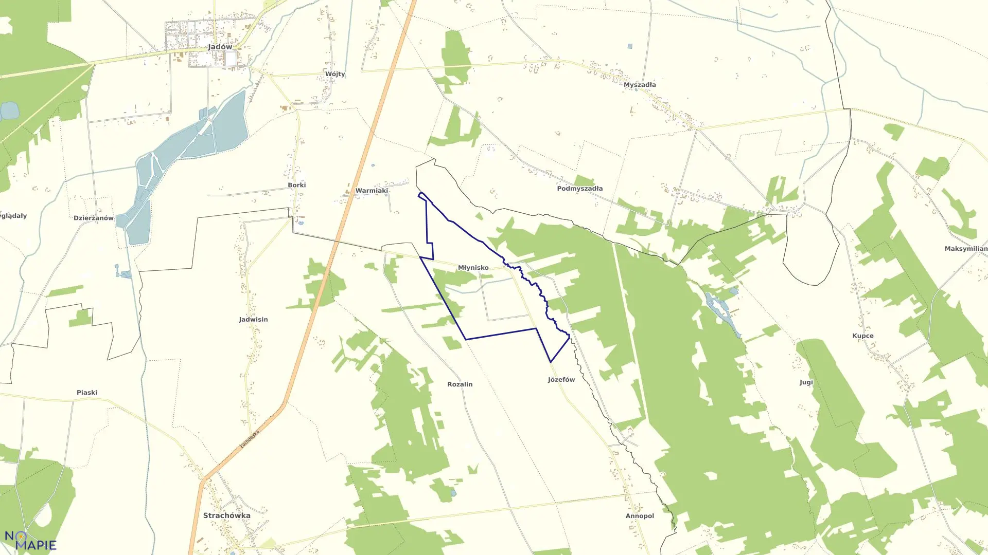 Mapa obrębu MŁYNISKO w gminie Strachówka