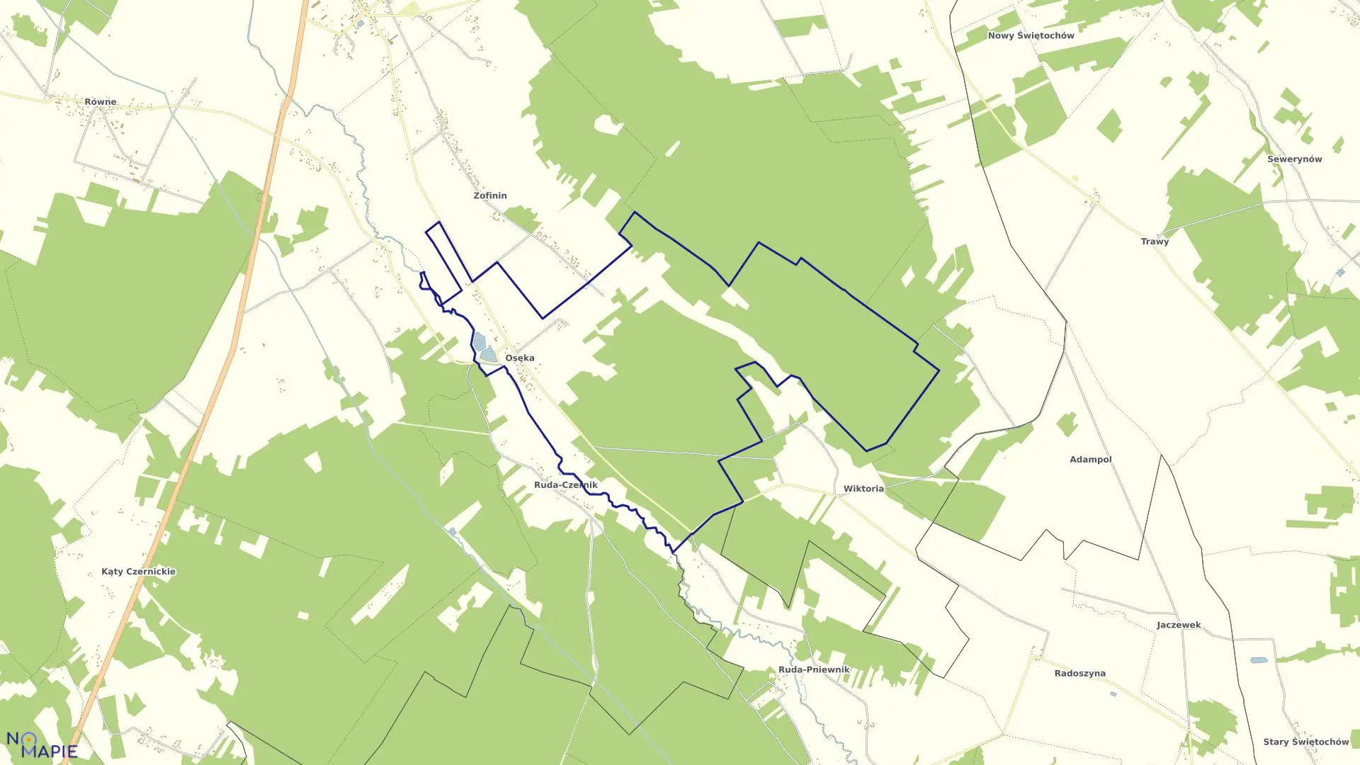 Mapa obrębu OSĘKA w gminie Strachówka