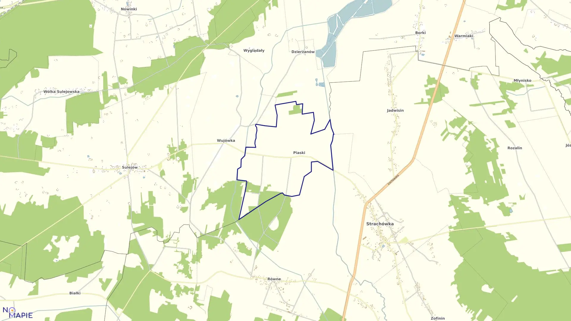Mapa obrębu PIASKI w gminie Strachówka