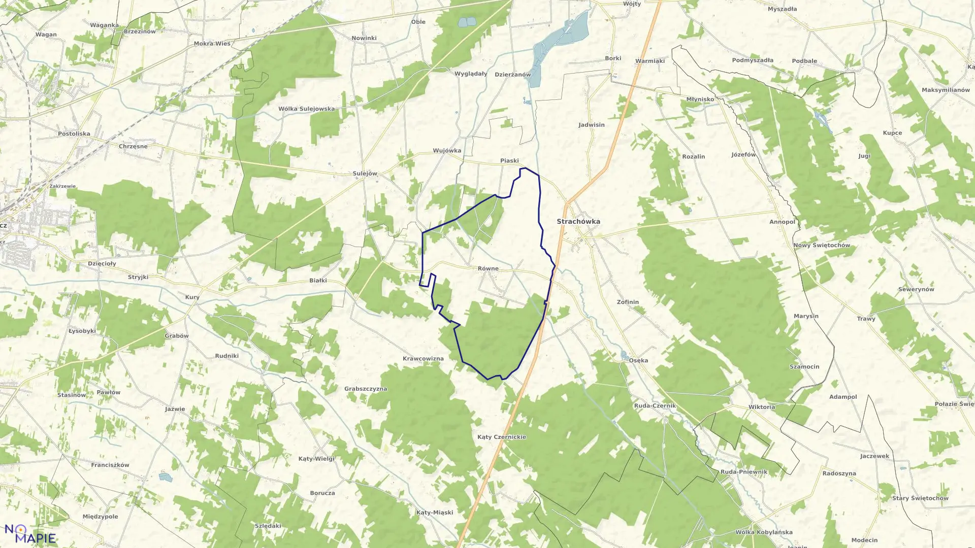 Mapa obrębu RÓWNE w gminie Strachówka