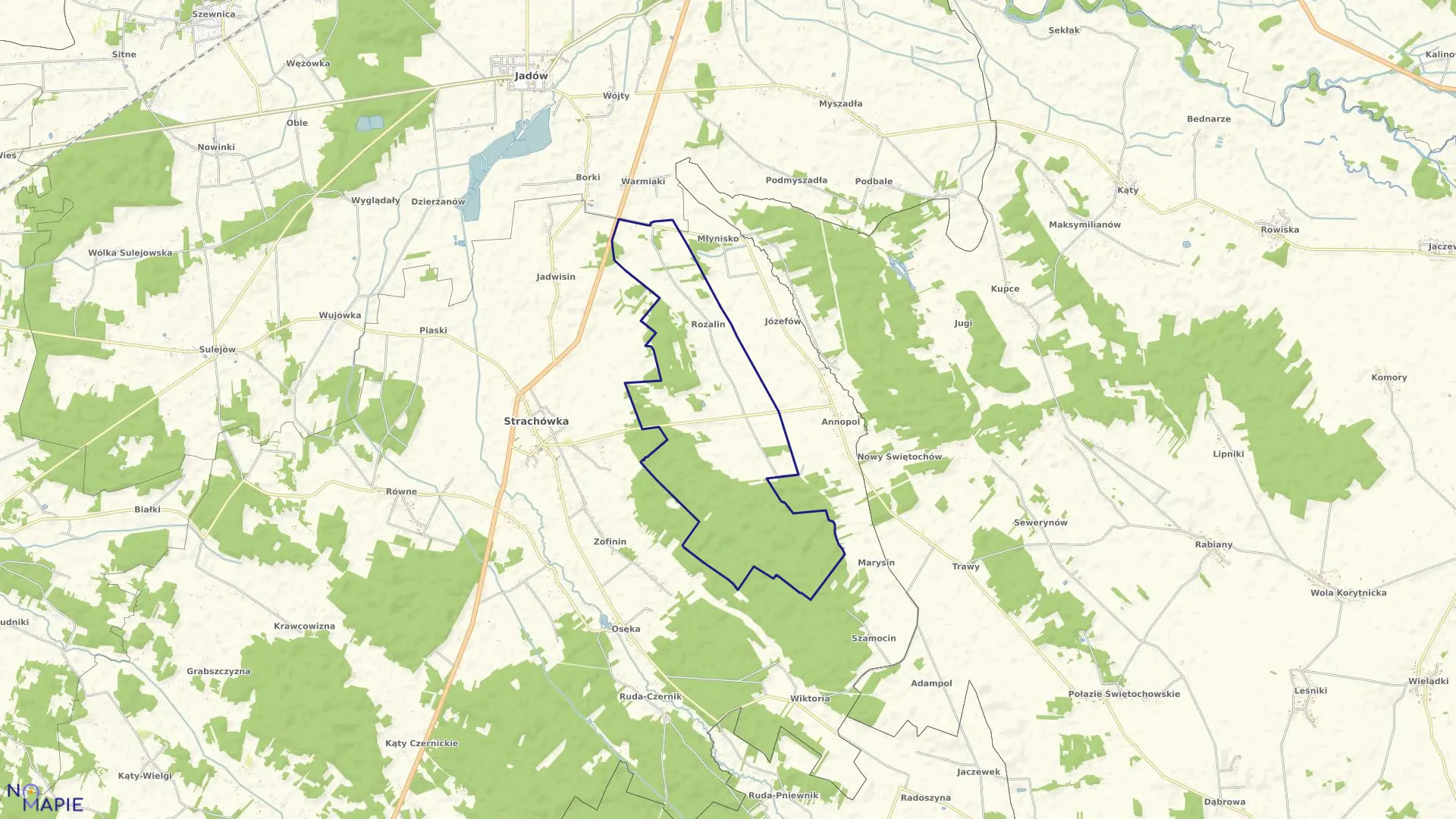 Mapa obrębu ROZALIN w gminie Strachówka