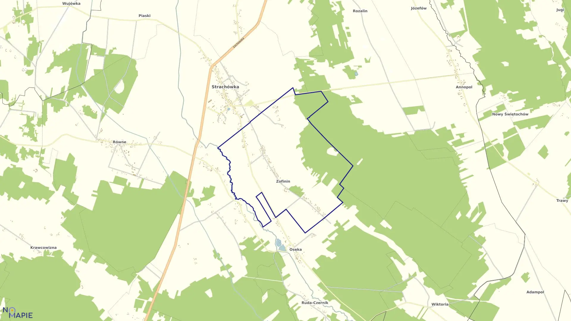 Mapa obrębu ZOFININ w gminie Strachówka